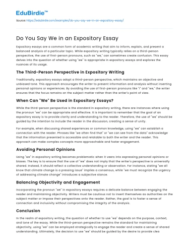 Do You Say We in an Expository Essay