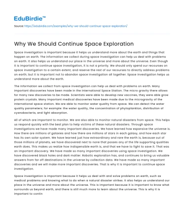 Why We Should Continue Space Exploration