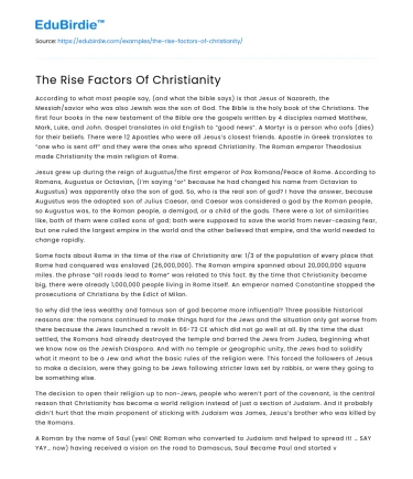 The Rise Factors Of Christianity