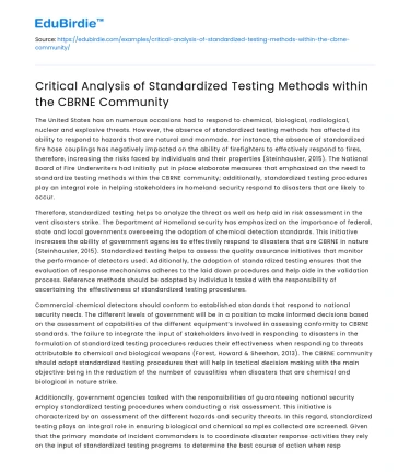 Critique of Standardized Testing in CBRNE Community
