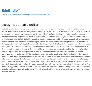 Essay About Lake Baikal