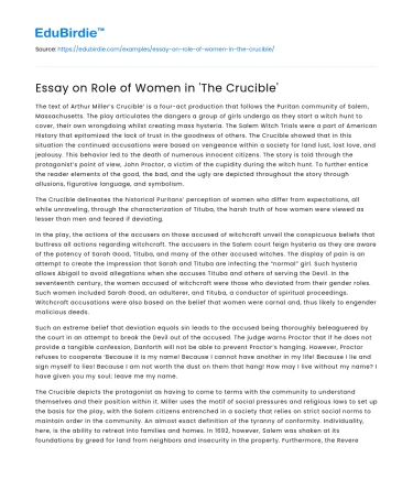 Essay on Role of Women in ‘The Crucible’