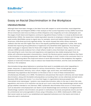Essay on Racial Discrimination in the Workplace