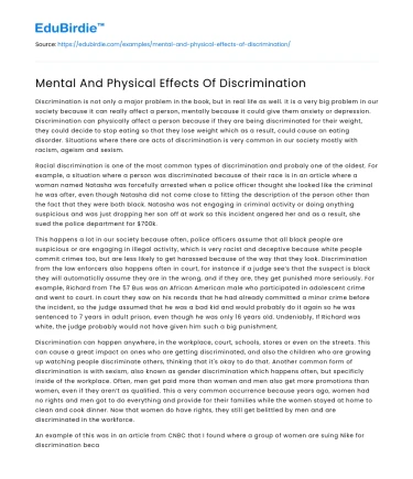 Mental And Physical Effects Of Discrimination