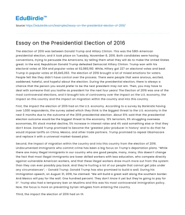 Essay on the Presidential Election of 2016