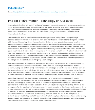 Impact of Information Technology on Our Lives