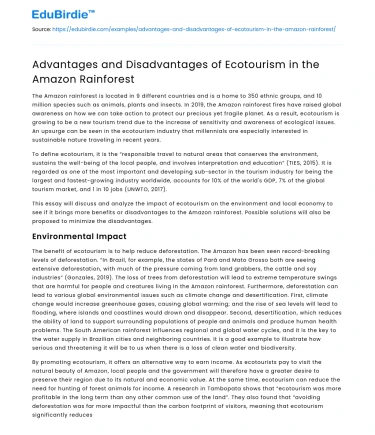 Advantages and Disadvantages of Ecotourism in the Amazon Rainforest