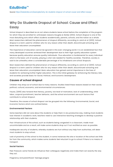 Why Do Students Dropout of School: Cause and Effect Essay