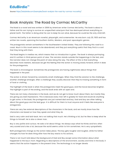 Book Analysis: The Road by Cormac McCarthy