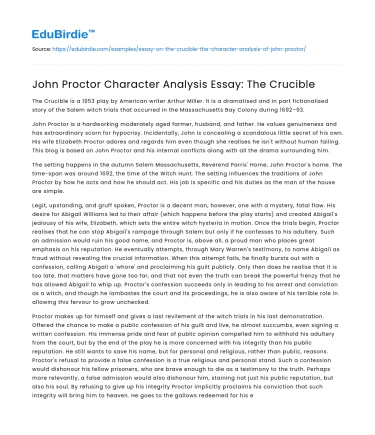 John Proctor Character Analysis Essay: The Crucible