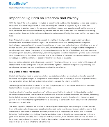 Impact of Big Data on Freedom and Privacy