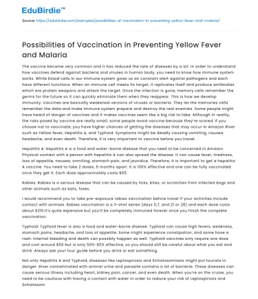 The Role of Vaccination in Combating Yellow Fever and Malaria