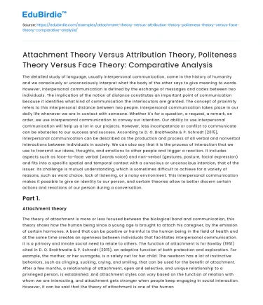 Comparative Analysis of Attachment, Attribution, and Face Theories
