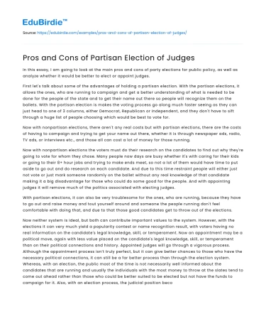 Pros and Cons of Partisan Election of Judges