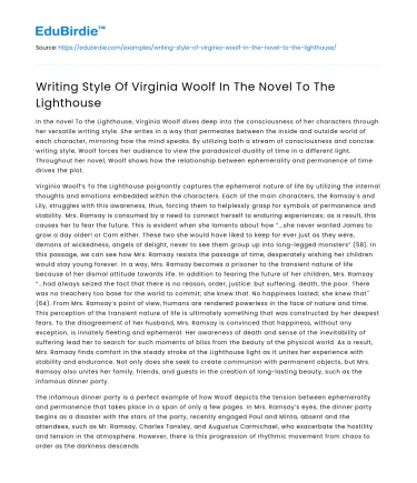 Writing Style Of Virginia Woolf In The Novel To The Lighthouse