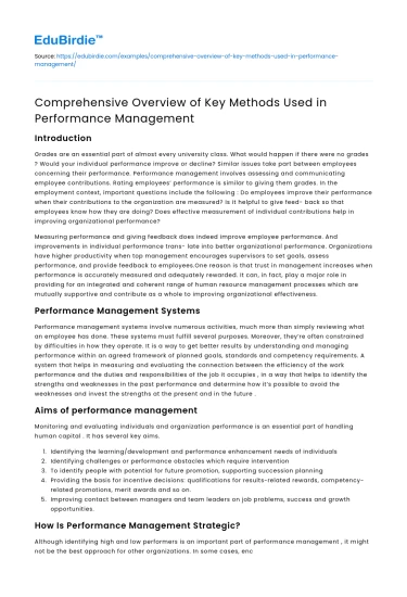 Comprehensive Overview of Key Methods Used in Performance Management