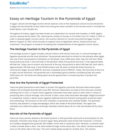 Essay on Heritage Tourism in the Pyramids of Egypt