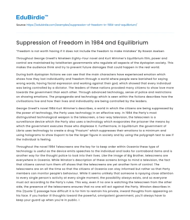 Suppression of Freedom in 1984 and Equilibrium