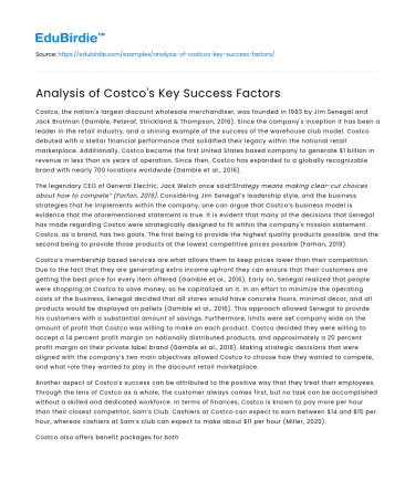 Analysis of Costco’s Key Success Factors