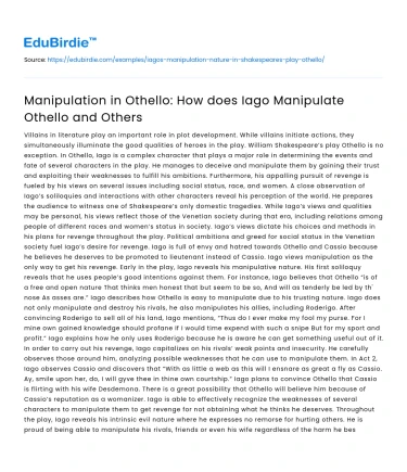 Manipulation in Othello: How does Iago Manipulate Othello and Others