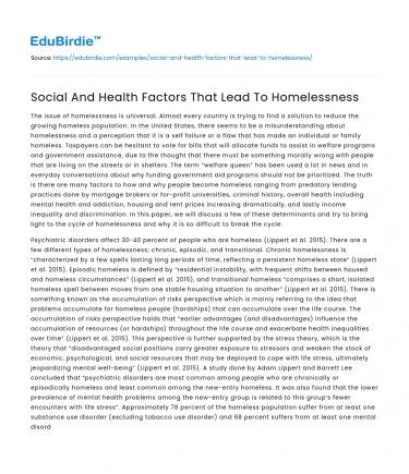 Social And Health Factors That Lead To Homelessness