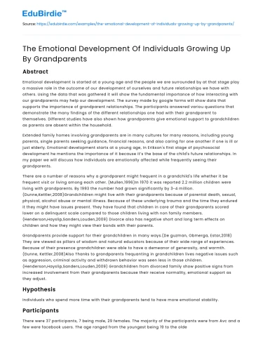 The Emotional Development Of Individuals Growing Up By Grandparents