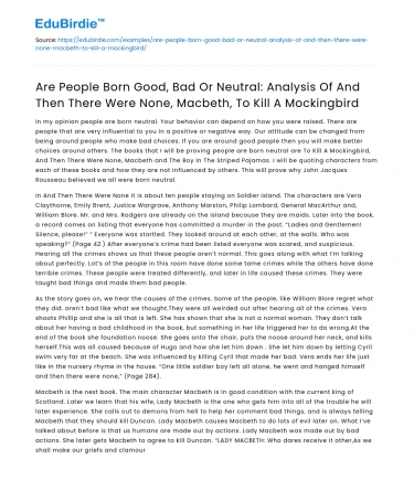 Nature of Human Morality in Classic Literature