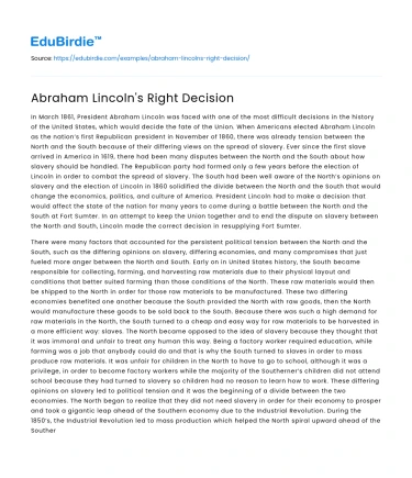 Abraham Lincoln’s Right Decision