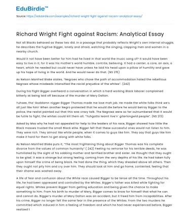 Richard Wright Fight against Racism: Analytical Essay