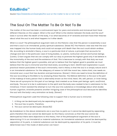 The Soul On The Matter To Be Or Not To Be