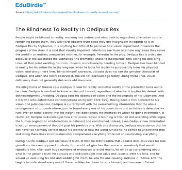 The Blindness To Reality In Oedipus Rex