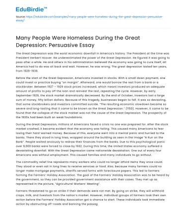 Many People Were Homeless During the Great Depression