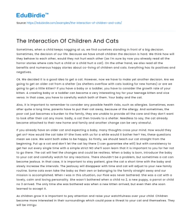 The Interaction Of Children And Cats