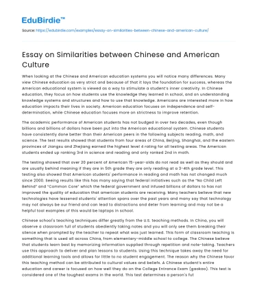 Essay on Similarities between Chinese and American Culture