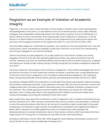 Plagiarism as an Example of Violation of Academic Integrity