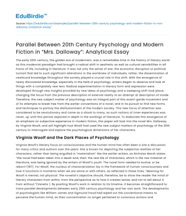 Comparison of 20th Century Psychology and Modern Fiction in Mrs Dalloway