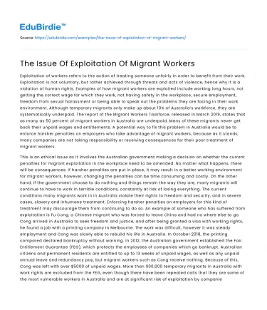 The Issue Of Exploitation Of Migrant Workers