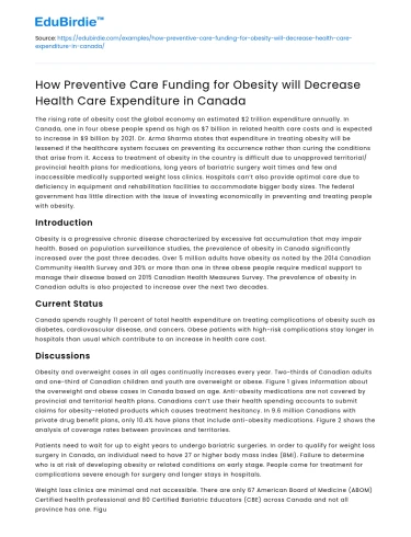 Preventive Care Funding for Obesity in Canada: Health Expenditure Impact