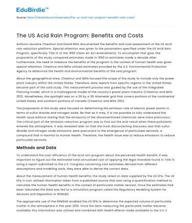 The US Acid Rain Program: Benefits and Costs