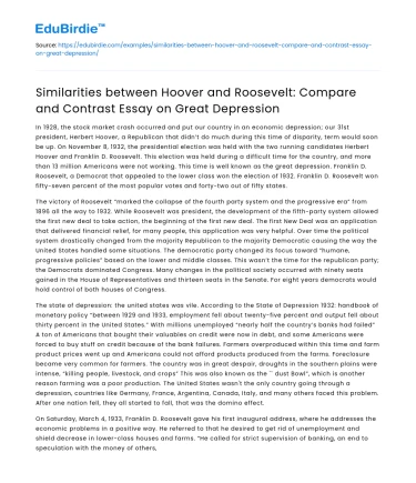 Hoover and Roosevelt: Great Depression Compare/Contrast