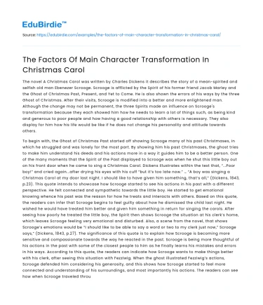 The Factors Of Main Character Transformation In Christmas Carol