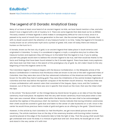 The Legend of El Dorado: Analytical Essay