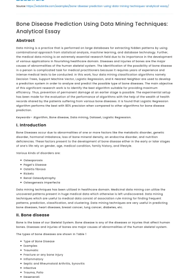 Bone Disease Prediction Using Data Mining Techniques: Analytical Essay