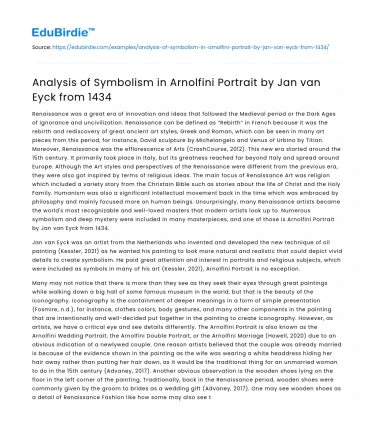 Analysis of Symbolism in Arnolfini Portrait by Jan van Eyck from 1434