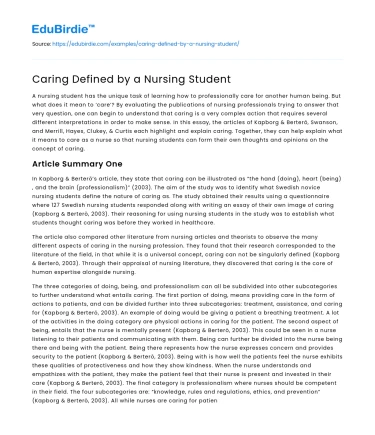 Caring Defined by a Nursing Student