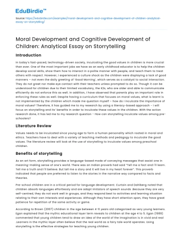 Children’s Moral Development Through Storytelling