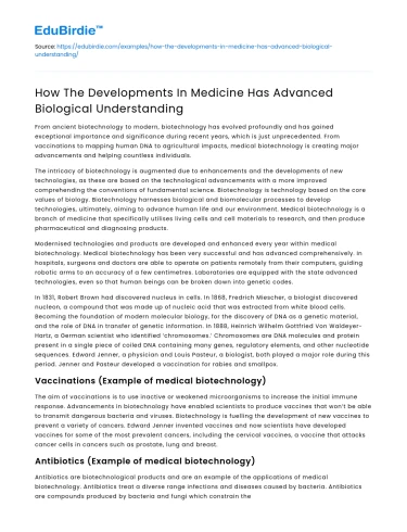 How The Developments In Medicine Has Advanced Biological Understanding