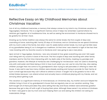 Reflective Essay on My Childhood Memories about Christmas Vacation