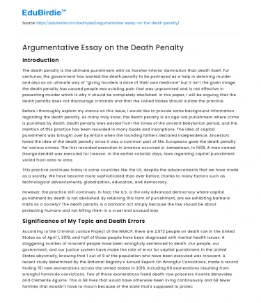 Argumentative Essay on the Death Penalty