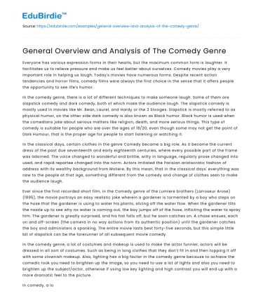General Overview and Analysis of The Comedy Genre